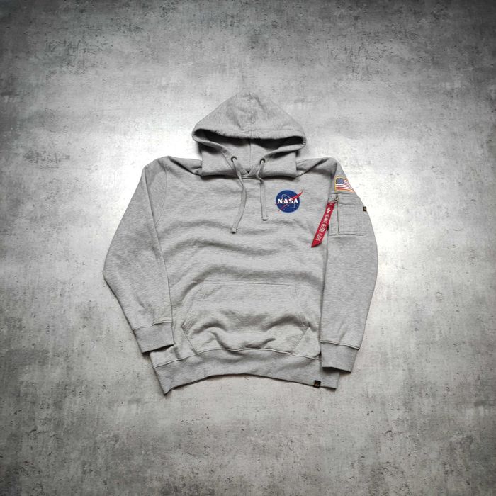 MĘSKA Bluza z Kapturem Szara Bawełna PREMIUM Nasa Alpha Industries USA
