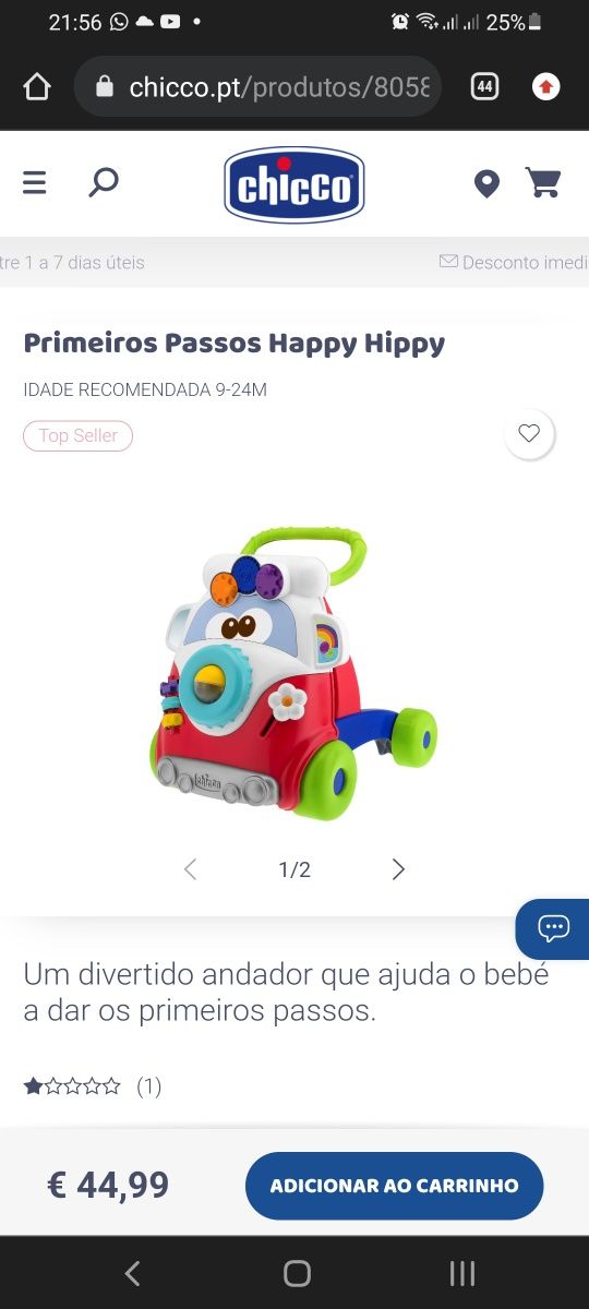 Andador / Brinquedo primeiros passos Chicco happy hippy 2 em 1