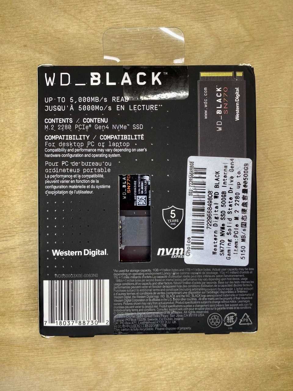 WD Black SN770 NVMe SSD 500GB M.2 (WDS500G3X0E)