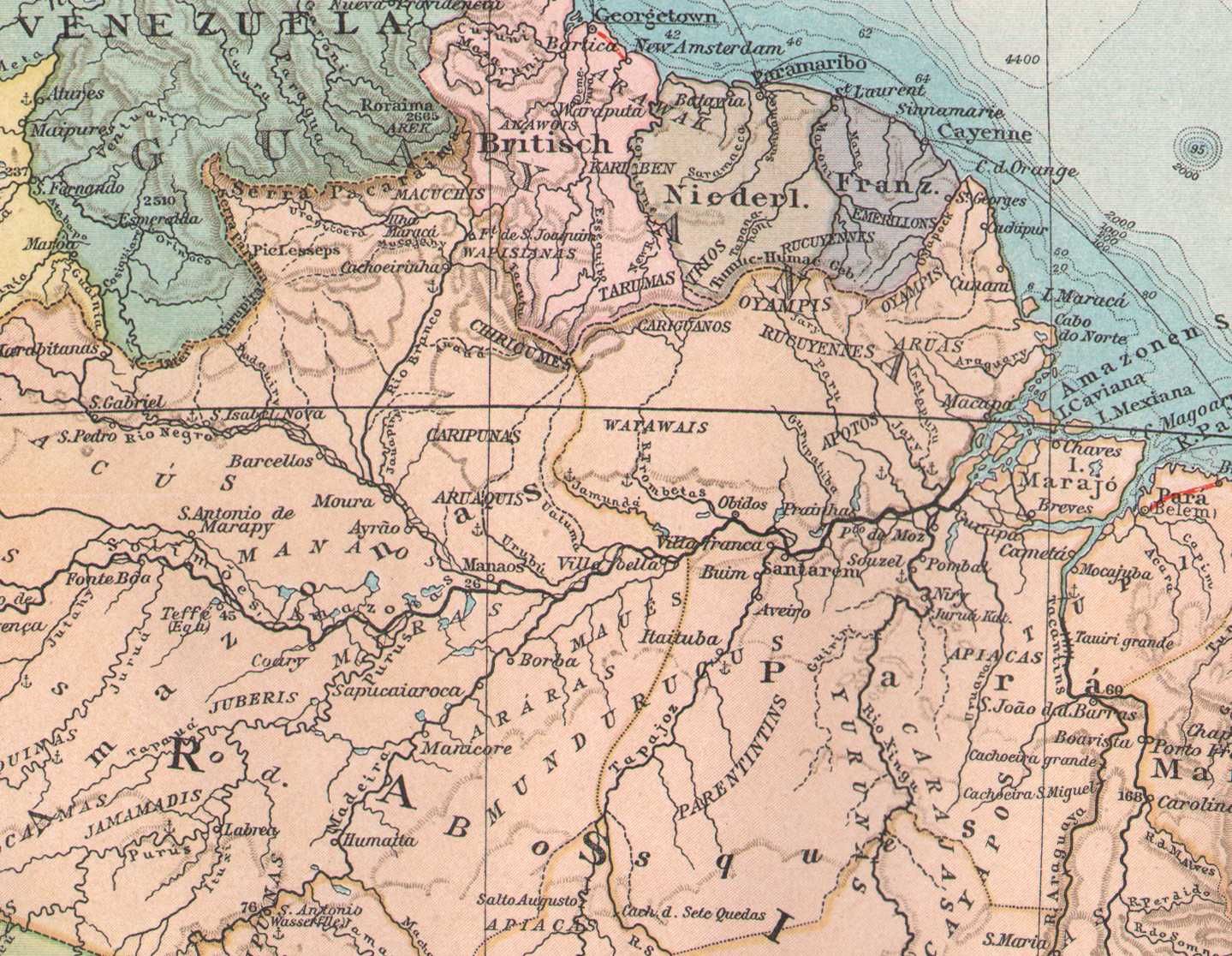 Ameryka Południowa. Duża efektowna mapa 1899 r. autentyk