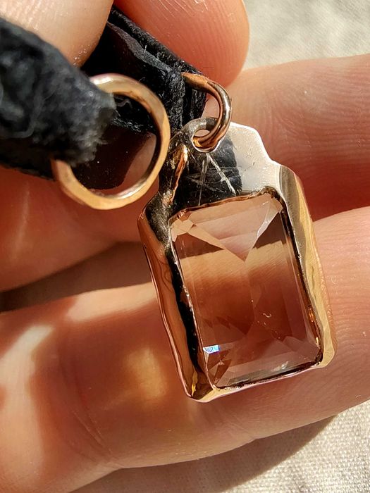 Кулон ожерелье подвеска топаз золото 585 кожа вощеная