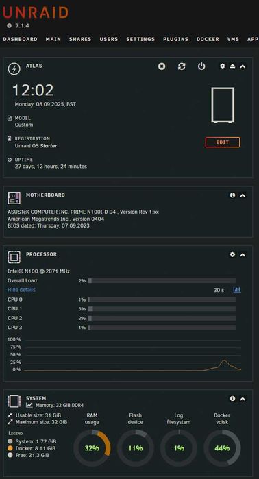 Servidor NAS baixos consumos (Unraid)