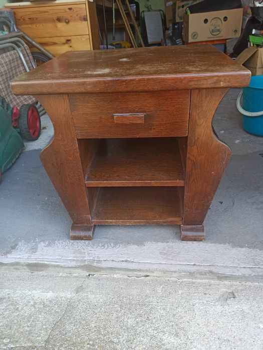 Debowa szafka stolik, gazetnik, dwustronna szuflada