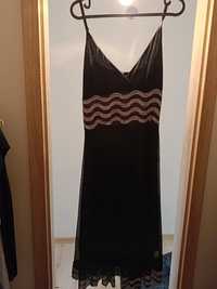 Sukienka czarna na ramiączkach z cekinami rozmiar 38, M