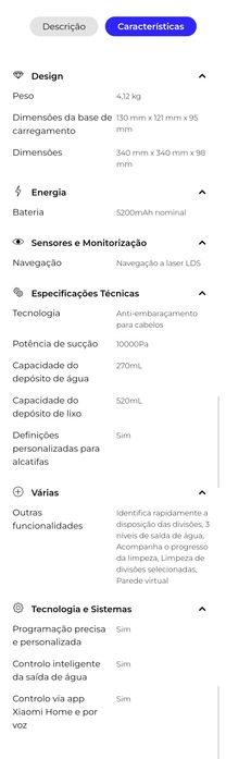 Xiaomi Aspirador Robot S40 com extensao garantia 2 anos ate 2030