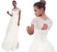 Suknia ślubna #49 biała wiązana z koronką rękawek rozmiar 44 XXL