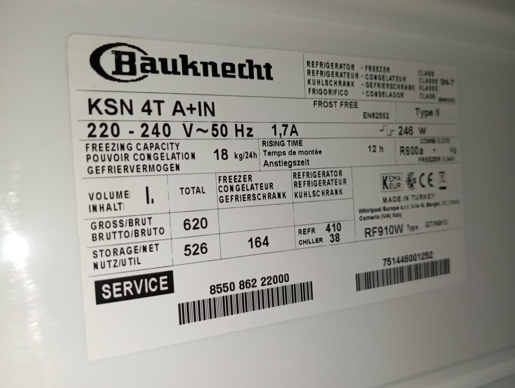 Холодильник Side-by-side Bauknecht KN123 нержавейка из Германии 2двери
