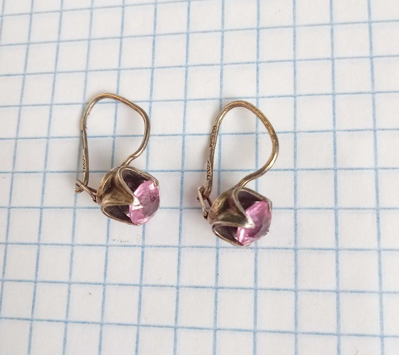 Сережки серьги Срібло 875 зірочка З розовими камнями. СССР
