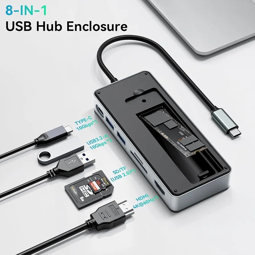 Yottamaster Stacja dokująca USB C z obudową M.2 NVMe SSD, adapter 8 w