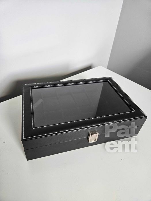 Czarna szkatułka na biżuterię zegarki bransoletki na prezent
