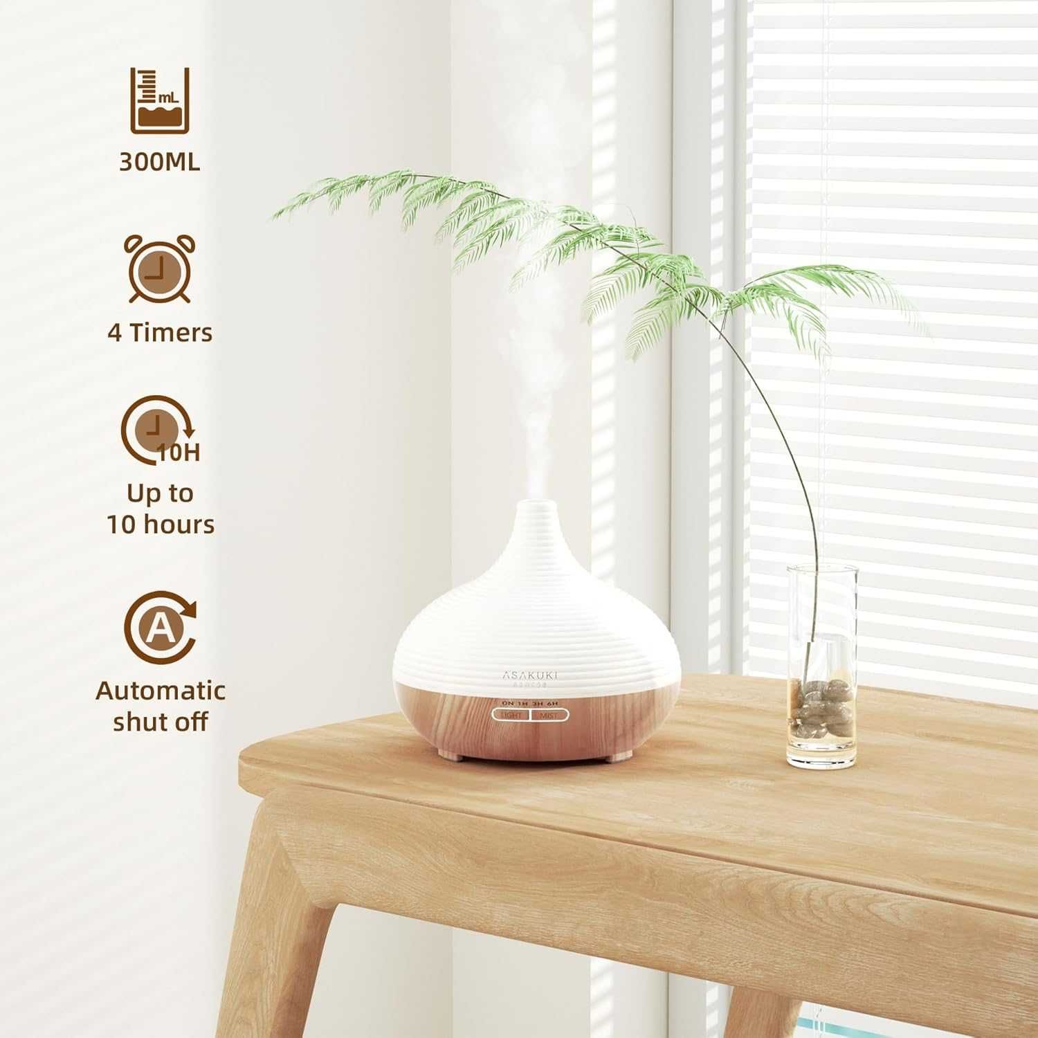 ASAKUKI Dyfuzor zapachowy do olejków zapachowych 300ml nawilżacz  LED