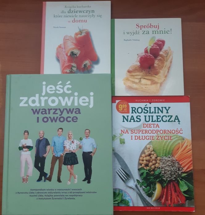 5szt. książki kucharskie-poradniki zdrowe jedzenie