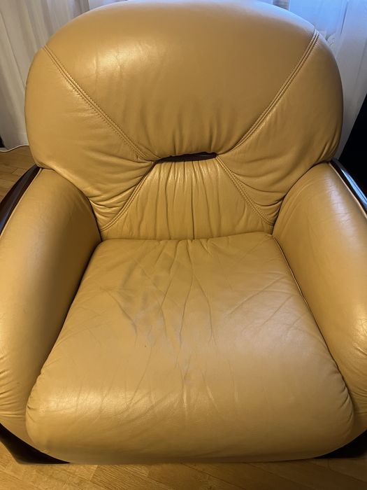 Komplet wypoczynkowy skóra sofa pufy fotele Alberto Nieri Kler beżowy