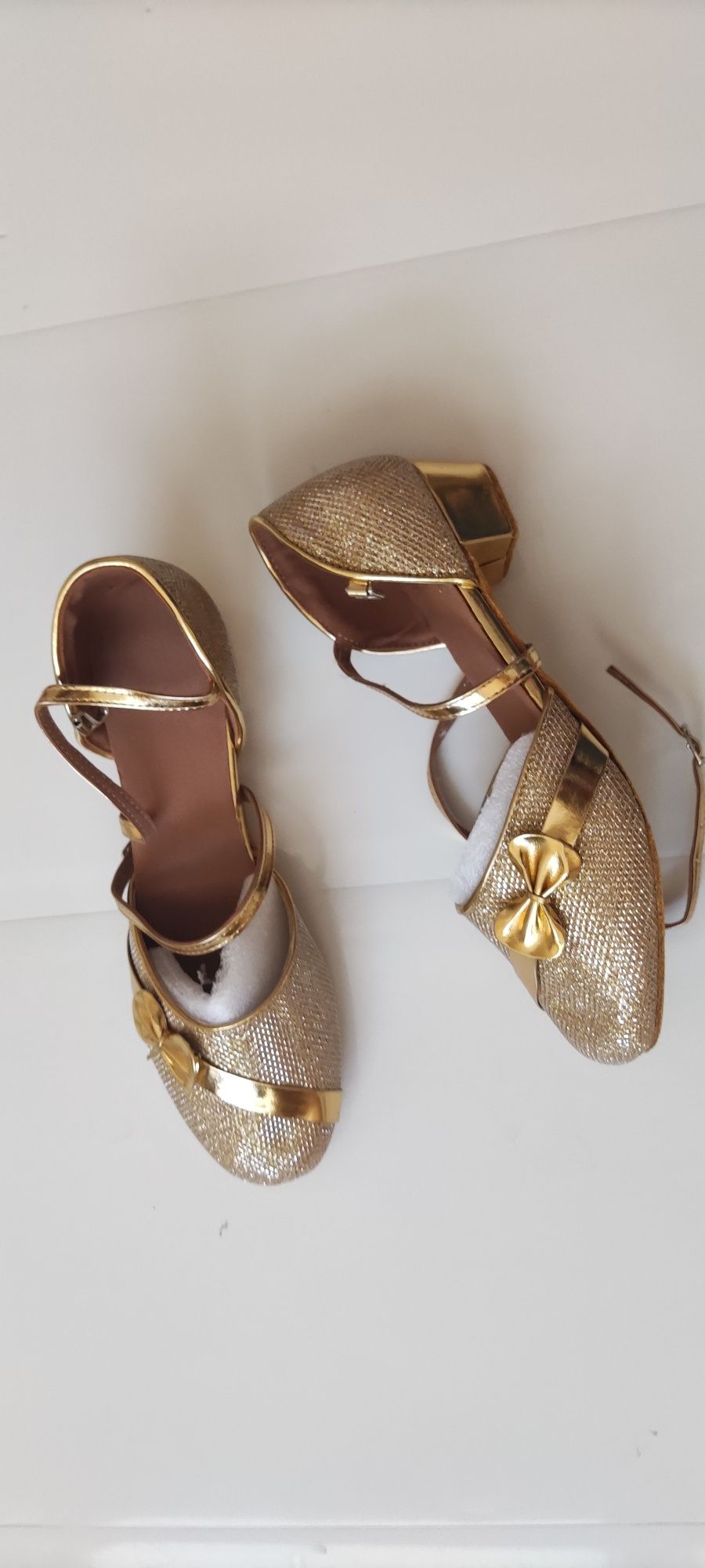R. 38 nowe buty do tańca wkładka 24 cm złoto brokatowe katy