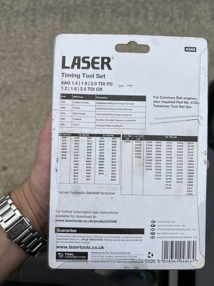 Laser 4346 Timing Tool Set - for VAG 2.0L TDi PD