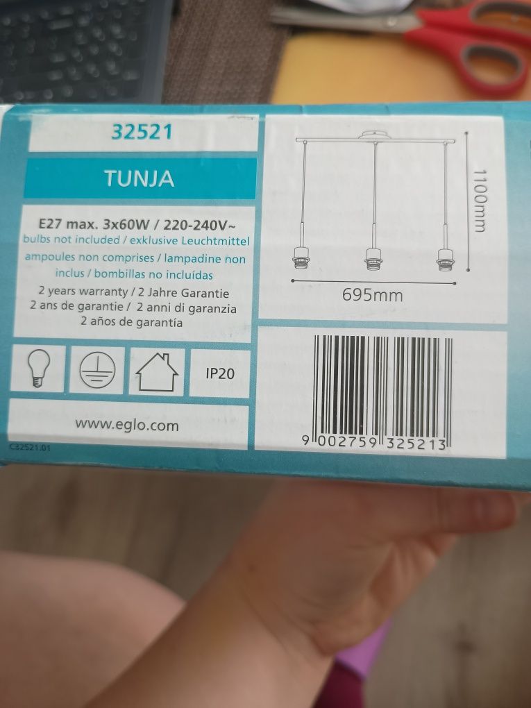 Tunja 32521 EGLO Podsufitka wisząca potrójna lampa nad wyspę