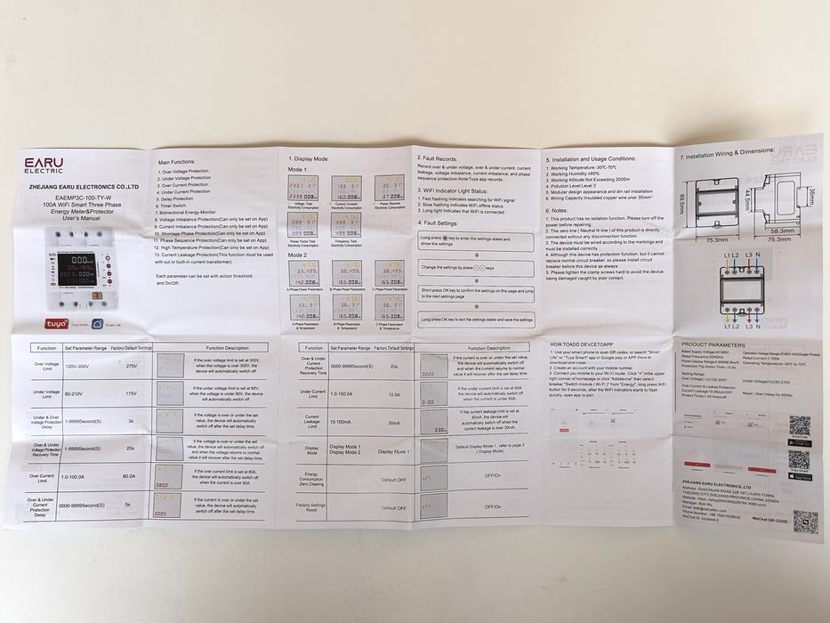 3-х фазный WiFi электросчётчик автомат до 100А с LCD дисплеем