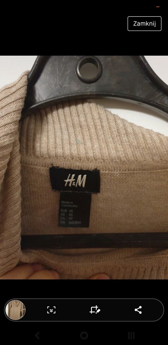 Beżowy sweter sweterek golf tunika h&m Xs