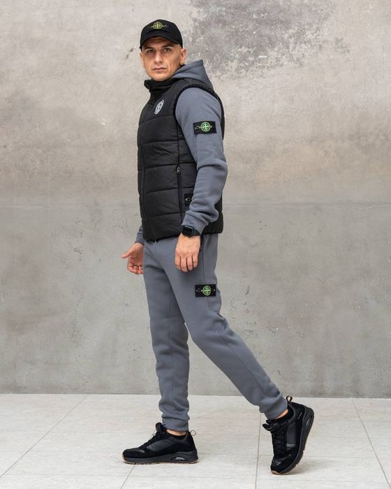 Костюм Зимовий спортивний STONE ISLAND Grey! Тринитка з Начосом! Зима!
