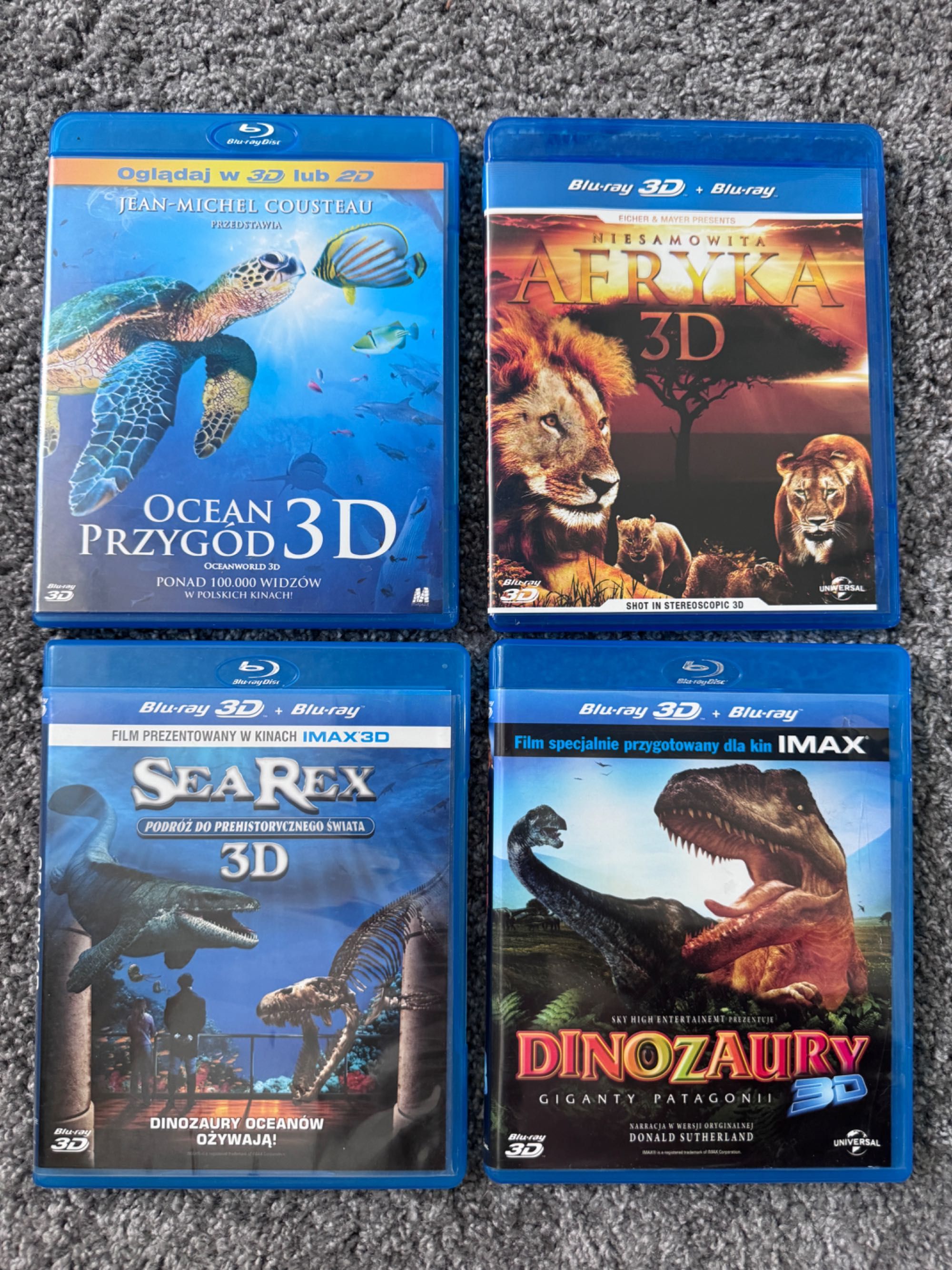 Blu ray 3d Ocean przygód, Sea rex, Dinozaury, Niesamowita Afryka.