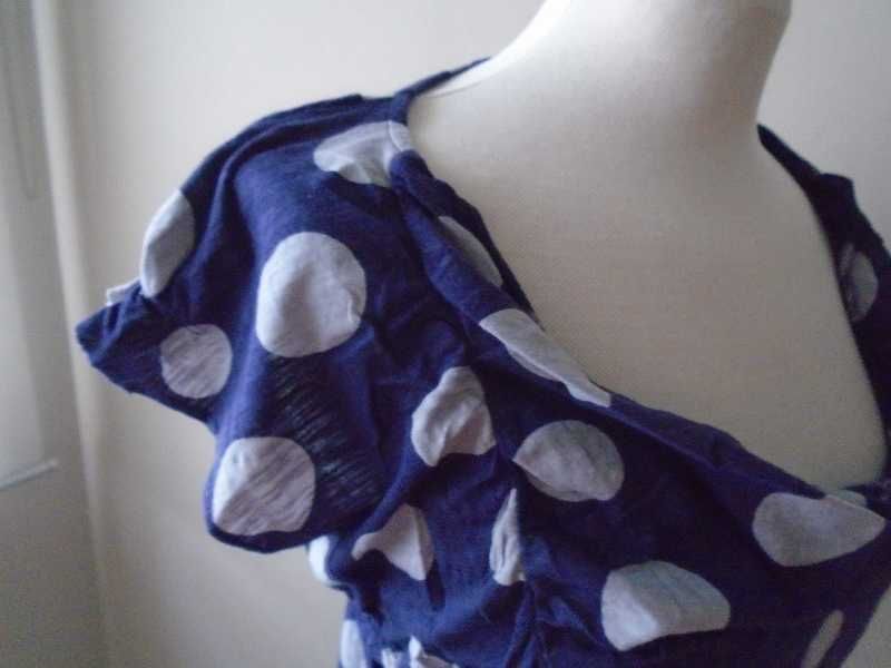 Vestido algodão azul às bolinhas cinza