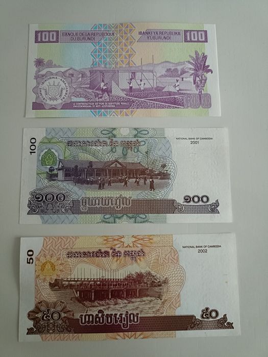 Notas de Moçambique e Cambodja e Indonesia