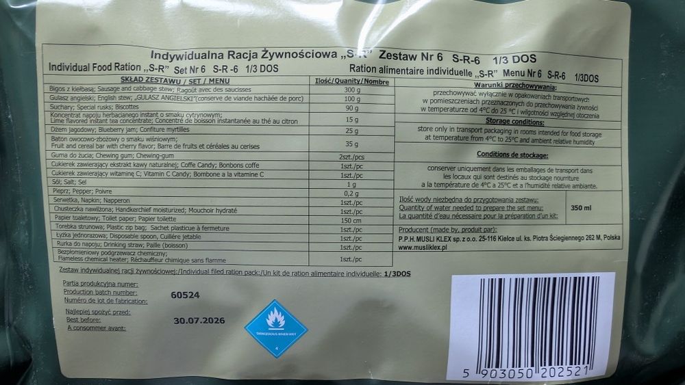 Racja żywnościowa S-R 6 i 11, 2 sztuki za 15 zł