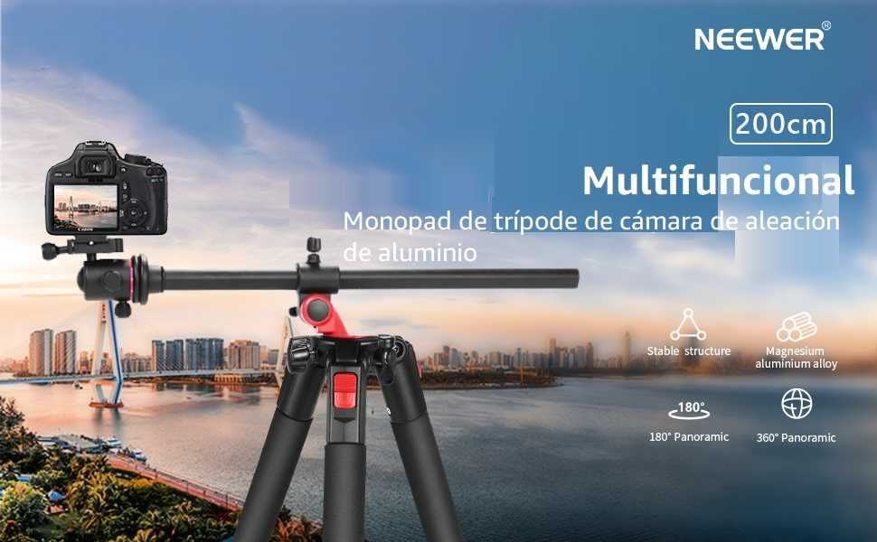 Tripé 200cm suporta até 15Kg adaptação monopé fotografia e vídeo