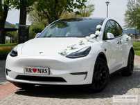 Ostatnie terminy auto na wesele samochód do ślubu biała Tesla Y 500km
