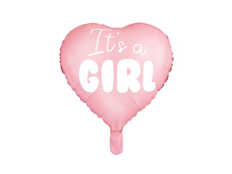 Balon foliowy 18" Serce Różowe - It's a girl, 45cm, baby shower