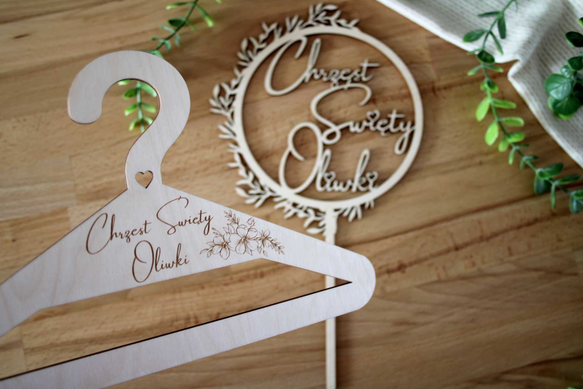 Personalizowany zestaw na Chrzest Święty topper + wieszak