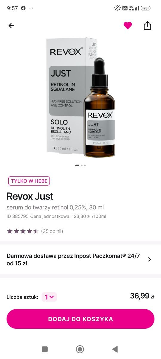 Revox Just Retinol in squalane nowy