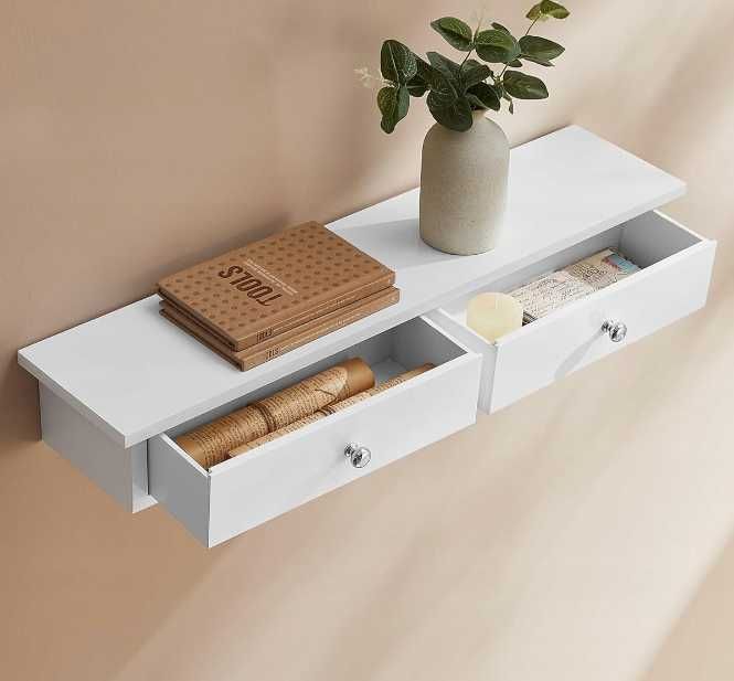 Nowa Półka Wisząca Biała z Szufladami Szafka Ścienna 65x15x10 -Wysyłka