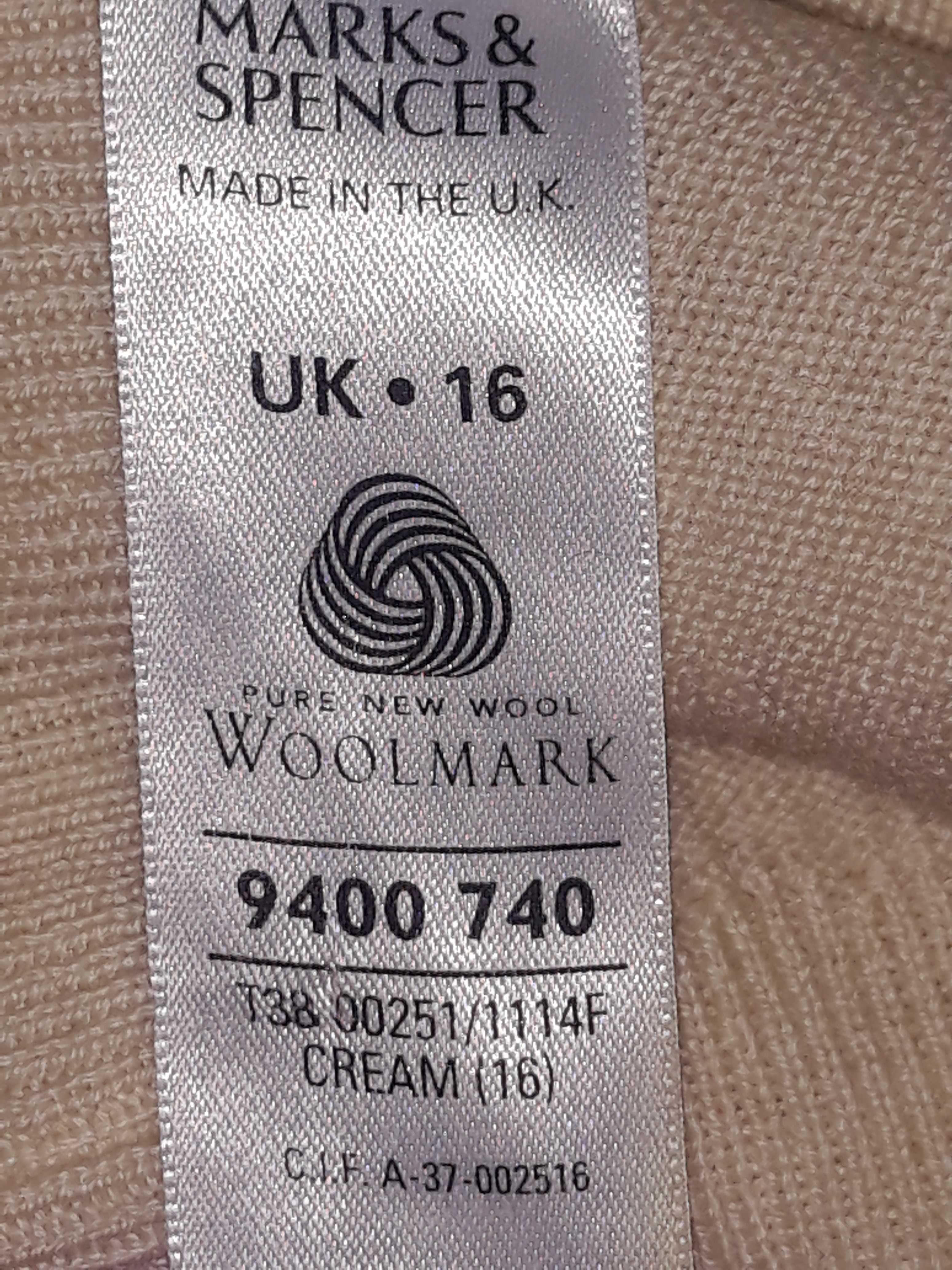 M&S молочный шерстяной свитер pure new wool размер uk16