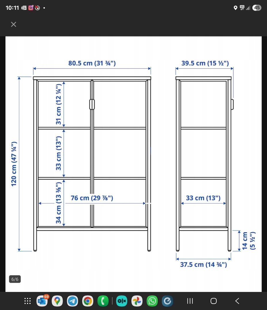 IKEA RUDSTA Witryna, antracyt, 80x37x120 cm