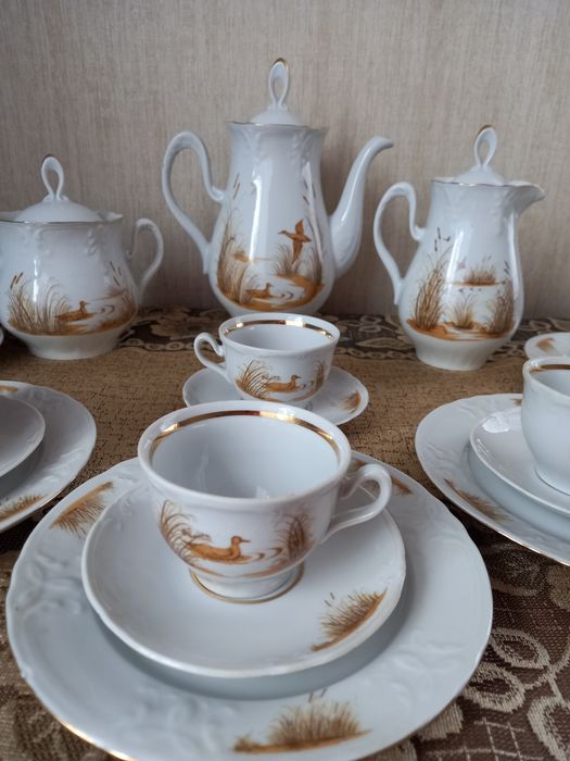 ВИНТАЖ.Сервиз кофейный фарфоровый "Летят утки" "Охотничий" "На охоте"