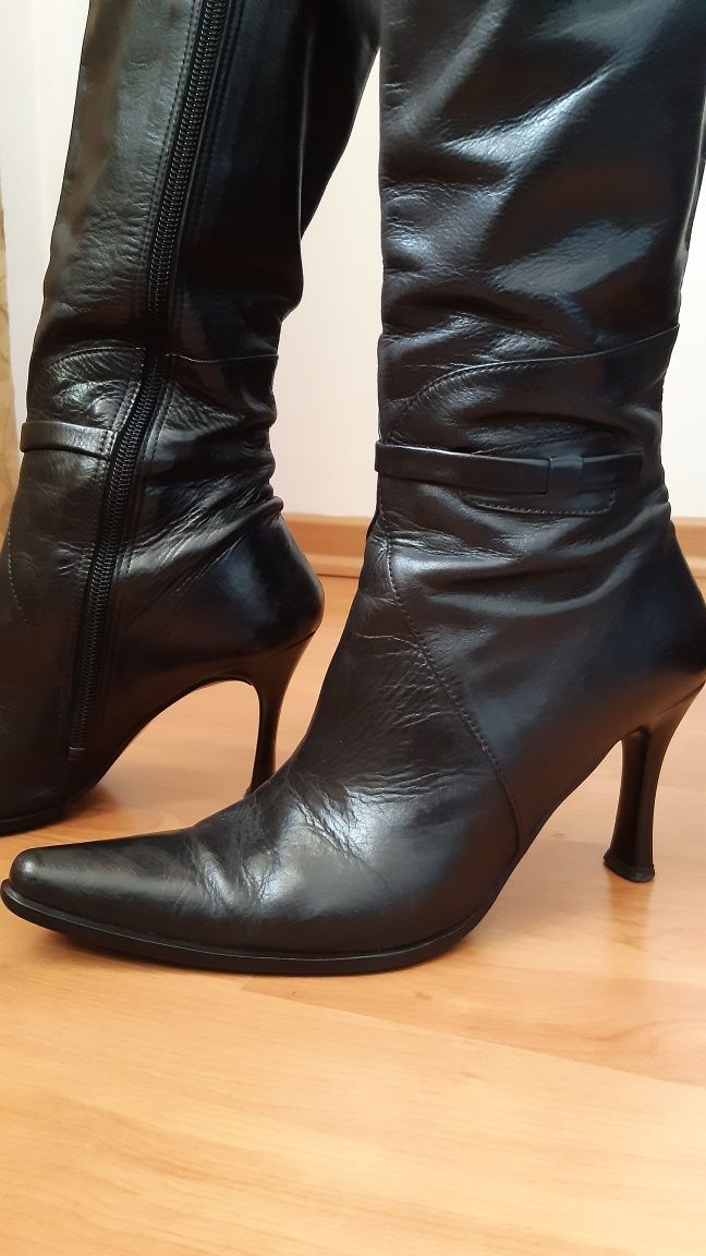 Botas Mulher Cano Alto em Pele 37 - Preto