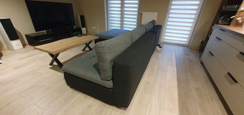 Narożnik z funkcją spania, wypoczynek czarno szary