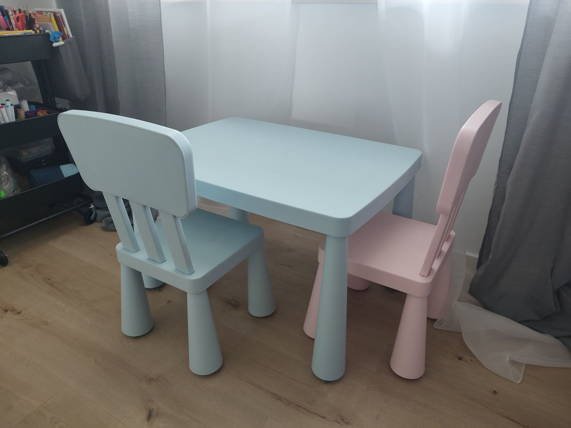 Stolik krzesełka uchwyt MALA zestaw Mammut Ikea róż niebieski