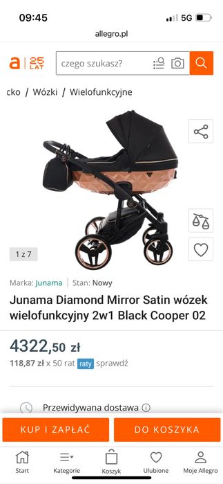 Wózek uniseks 2w1 junama fiamond priams czarny ze złotym