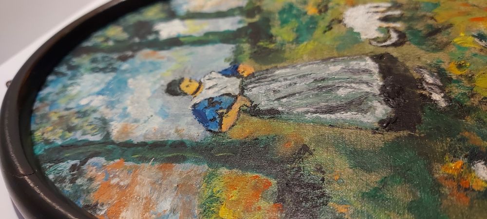 Stary obrazek Ręcznie malowany w drewniane ramce