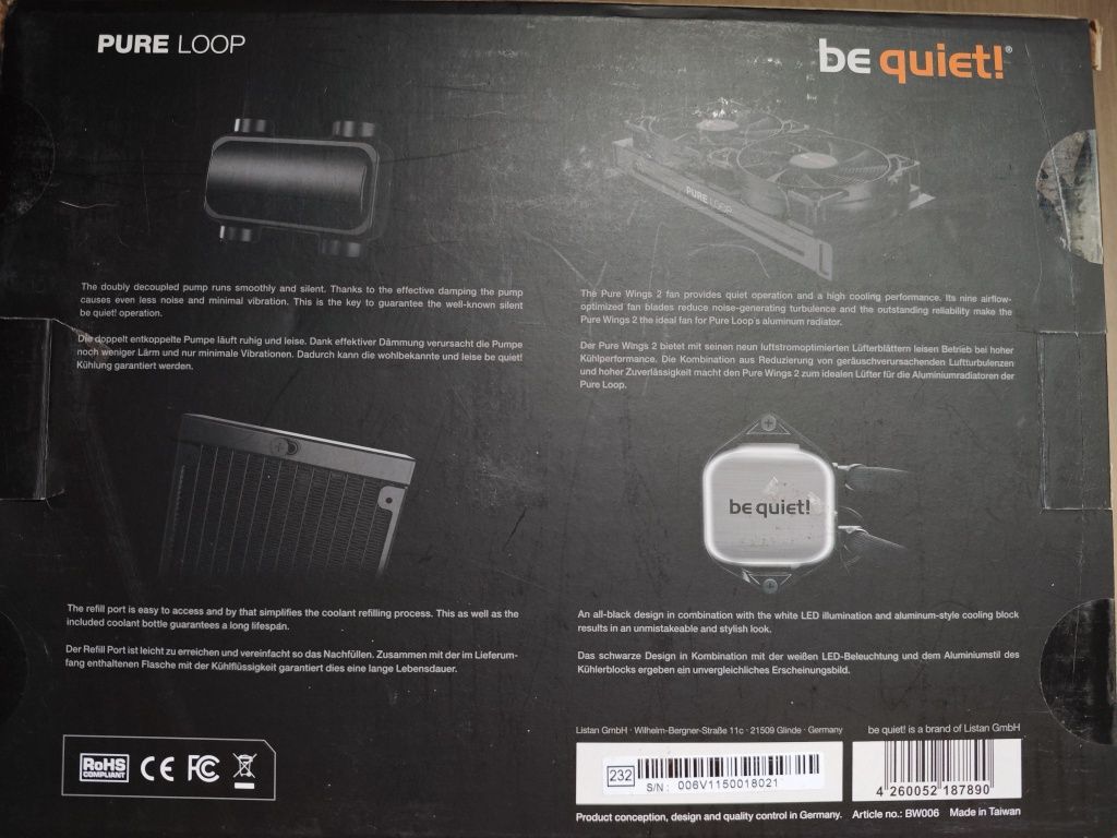 Be Quiet PURE LOOP 240mm Chodzenie AIO bez wentylatorów