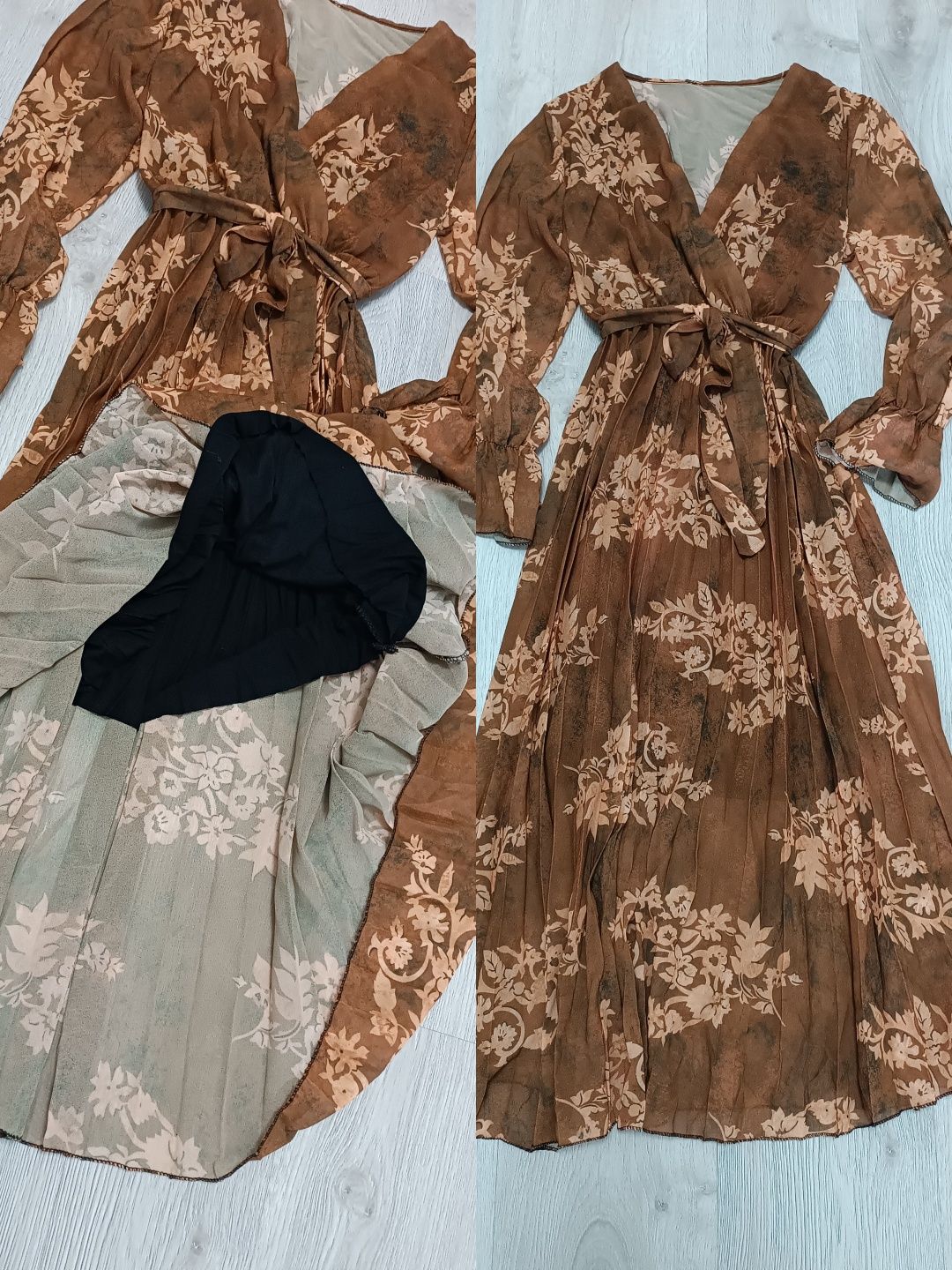 Sukienka uni na S M L xl dół plisowany dekolt serek