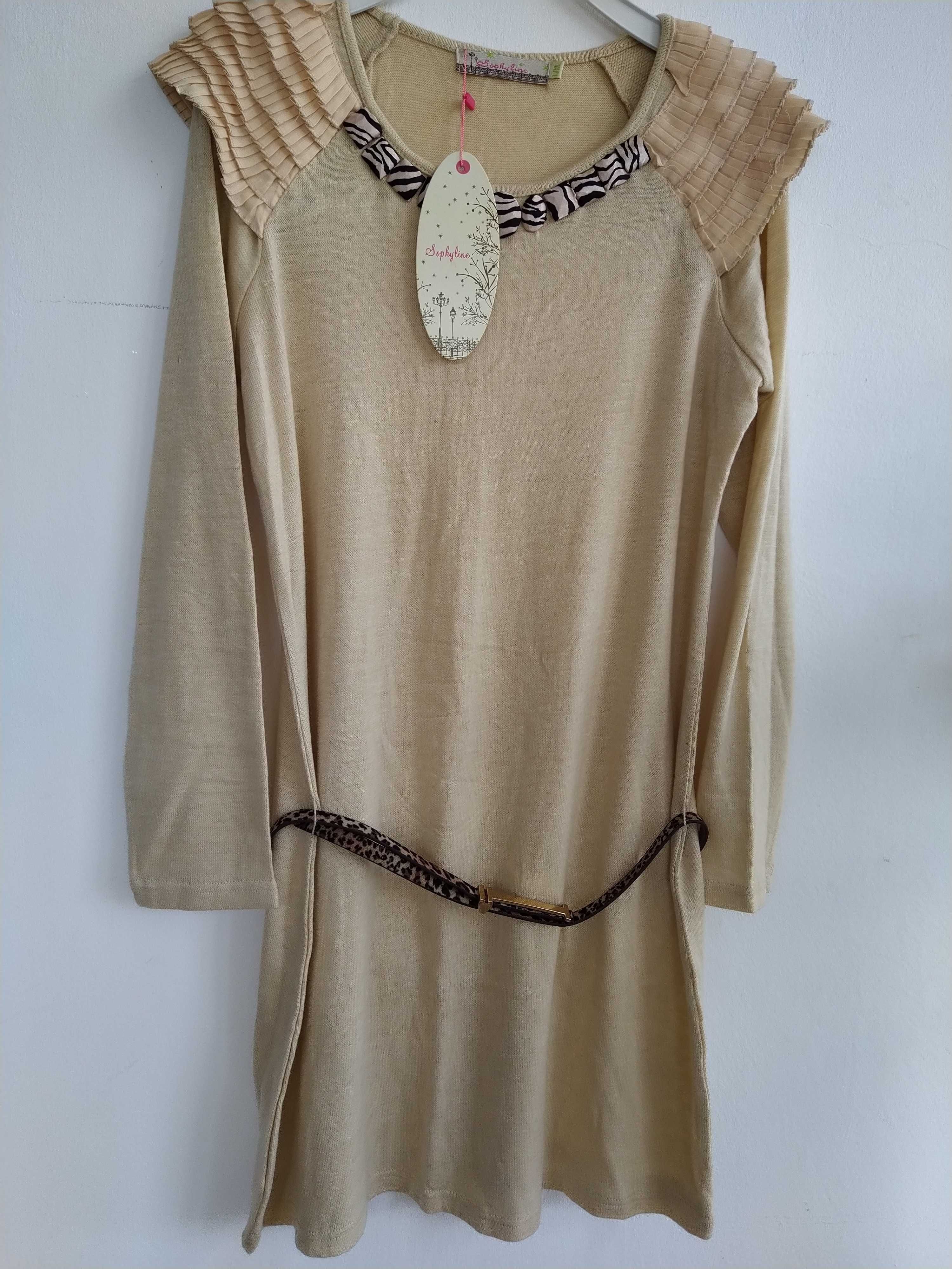 Camisola creme com botões e cinto tigresa - Tamanho L / XL - Nova!