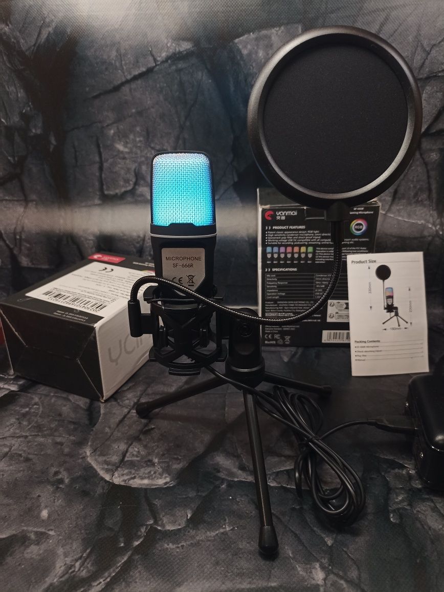 SF666R USB мікрофон Професійний відеозапис RGB Конденсатор ШУМОдав