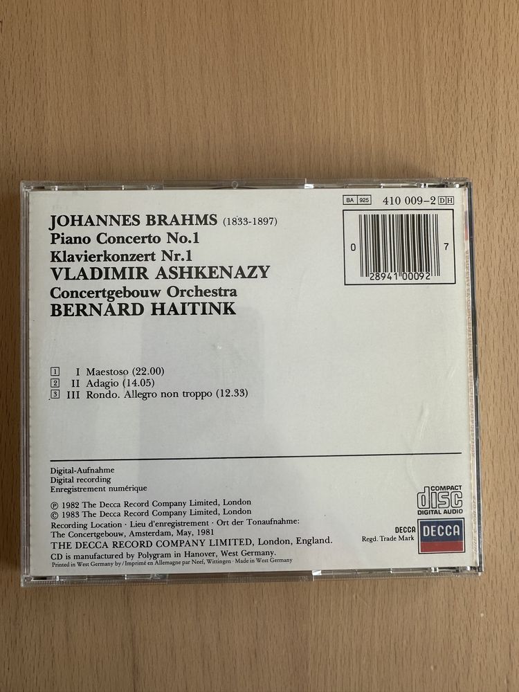 Cd Brahms - Piano Concerts 1