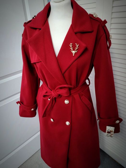 Płaszcz damski czerwony wino XL 42 Made in Italy okazja hit