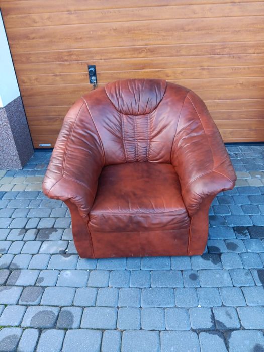 fotel skórzany, brązowy