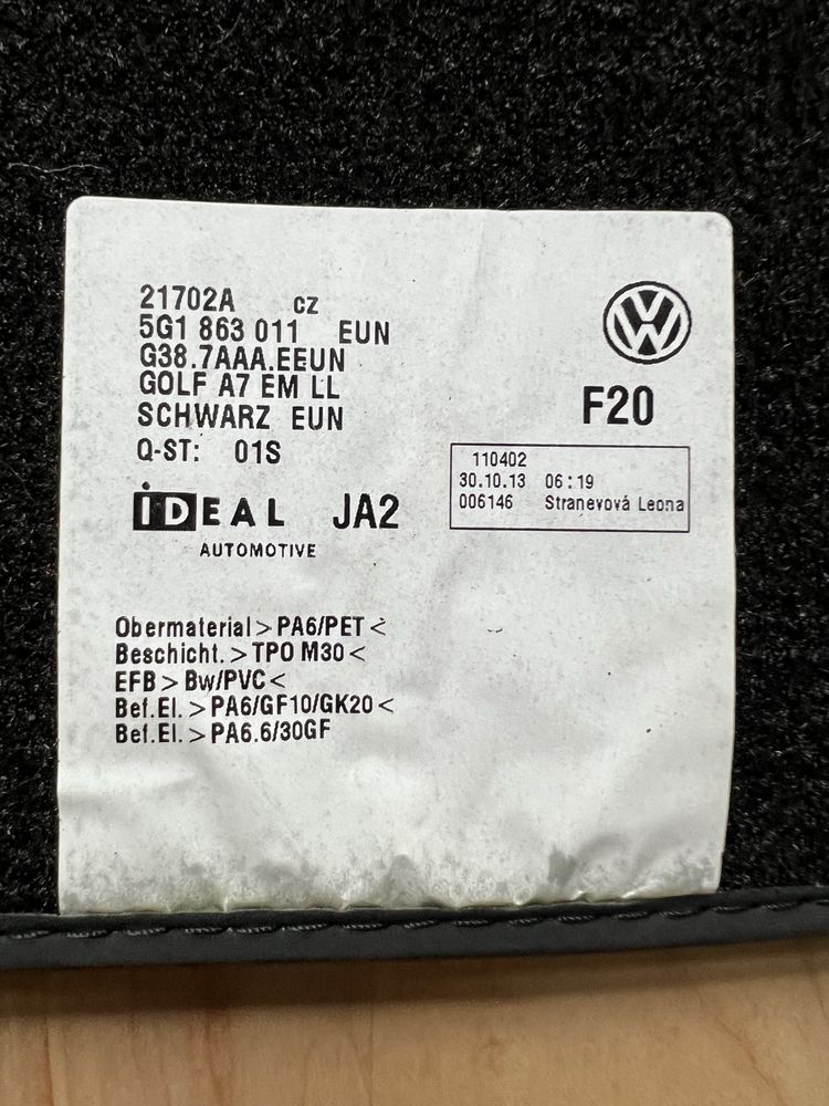 Коврики новые оригинал  VW Golf 7,8