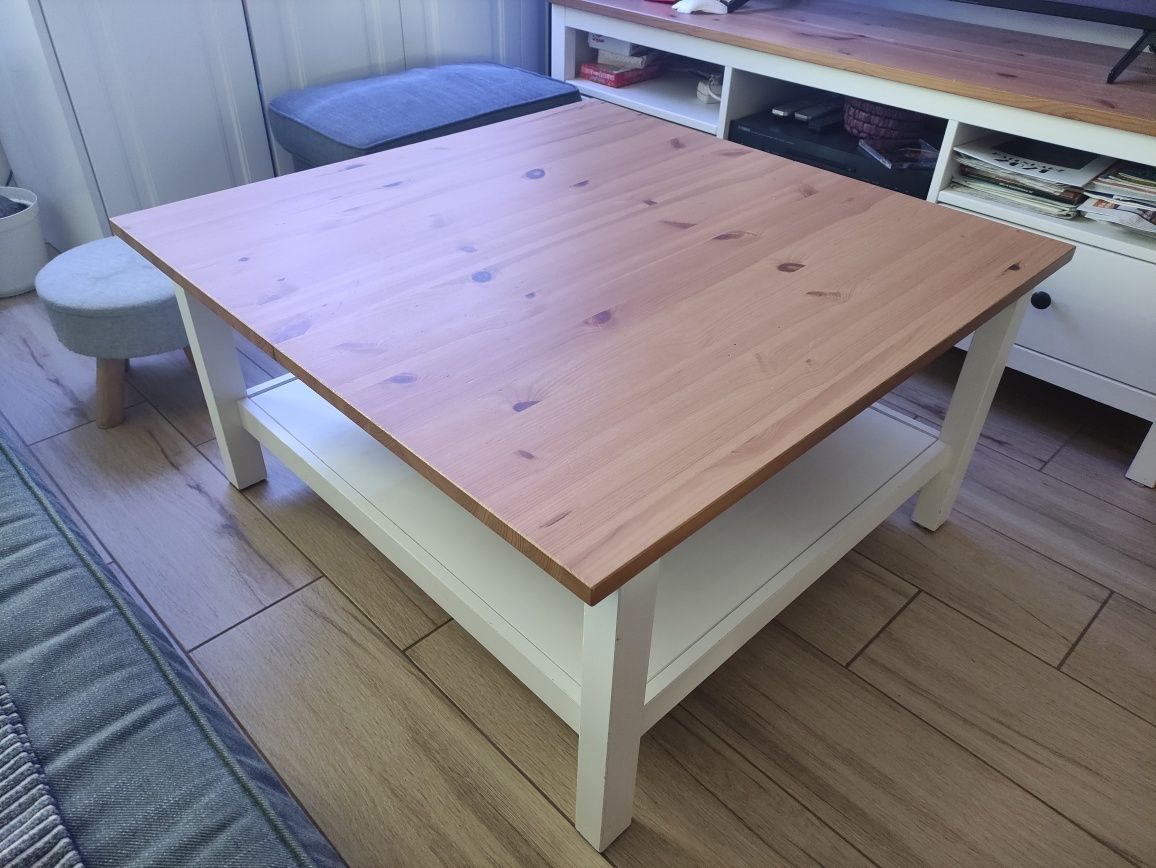 Stolik kawowy IKEA HEMNES stół 90 x 90 lita sosna biało jasnobrązowy